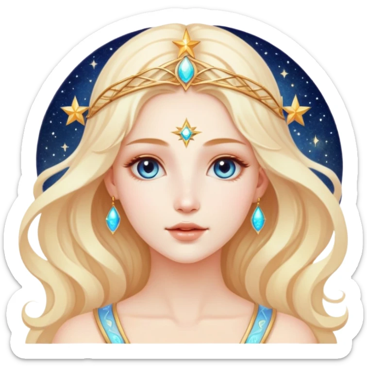 universe goddess Sophia with pretty perfect feminine attractive face, cosmic beauty with detailed delicate facial features, starry goddess with ethereal glow sticker
