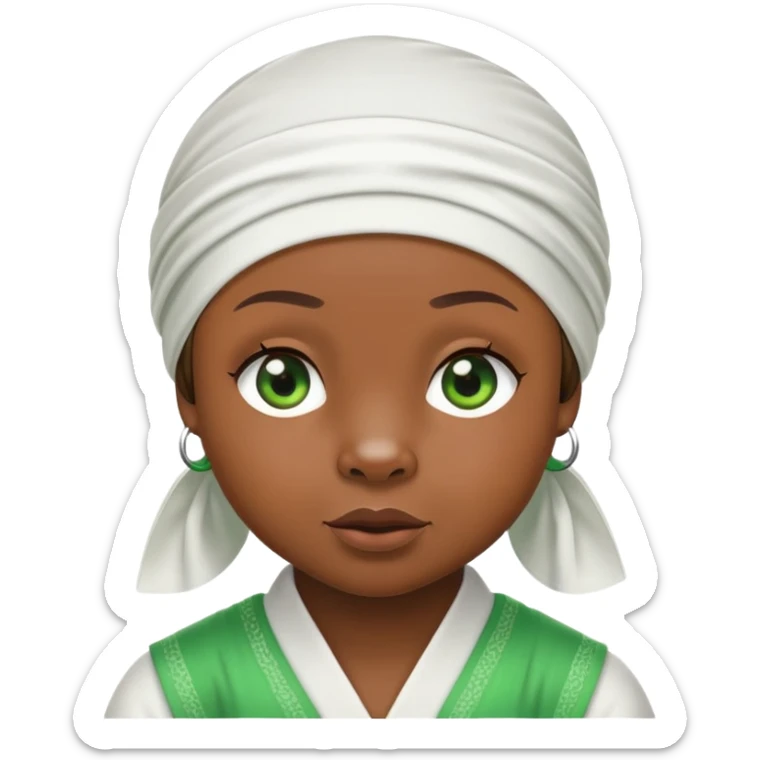 Sweet brown bear with green eyes in a stylish white durag head wrap, cool expression, iOS emoji style sticker
