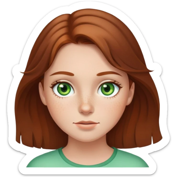 girl with brown hair green eyes and freckles sticker