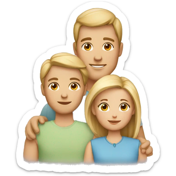 family of four, adults brown hair, kids blonde hair sticker