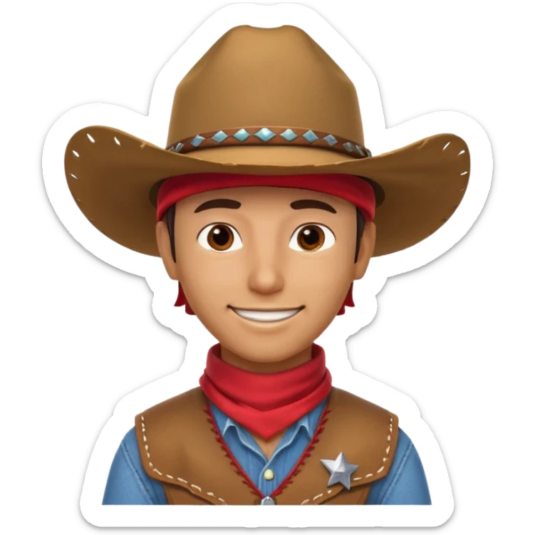 cowboy horse rider portrait, head and shoulders only, cowboy hat, bandana, western outfit collar, confident smile, 3D cartoon, mobile game icon style, clean background, no text, no watermark
 sticker