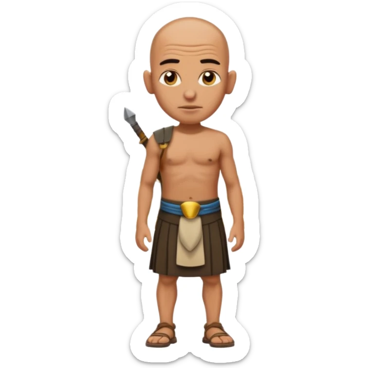 Emoji portrait of an Egyptian pyramid worker. Simple kilt, shaved head, tired yet resilient expression. sticker