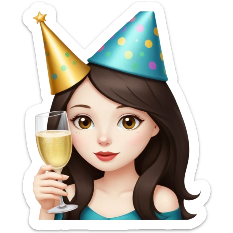 girl with long dark brown hair and pale skin partying and drinking sticker