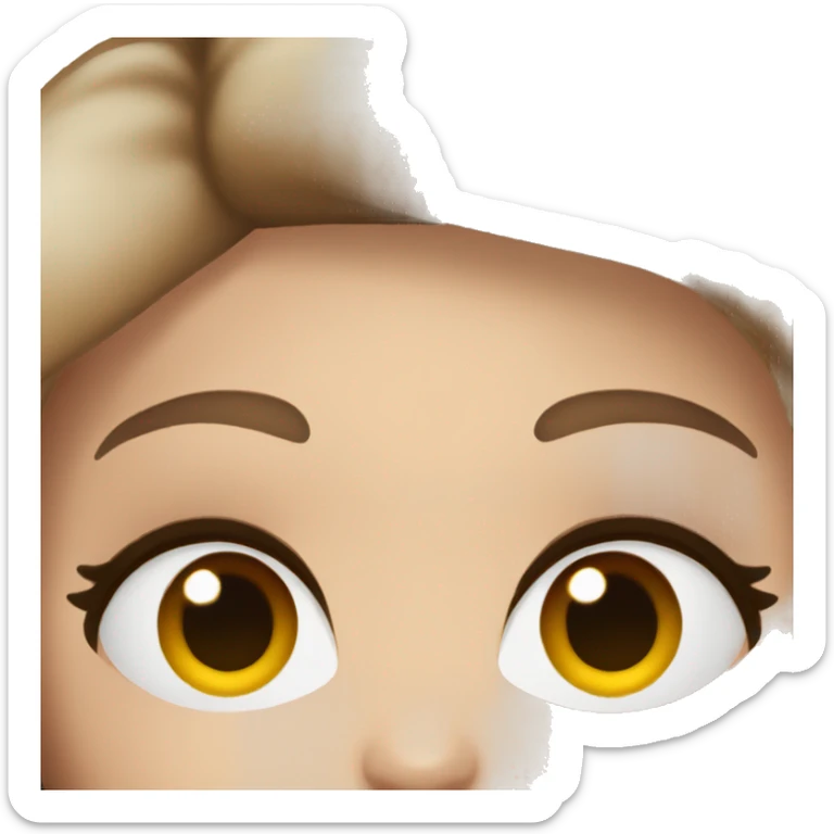 White woman with brown hair and brown eyes and makeup sticker