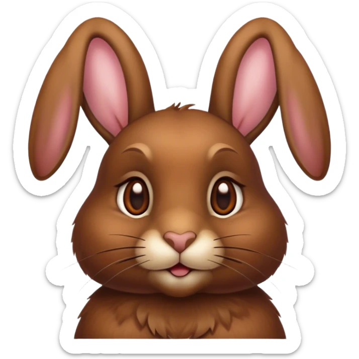 Cinematic Noble Brown Rabbit Portrait Emoji, Poised and regal, with a sturdy, compact build and a rich, velvety brown fur, long, alert ears and deep-set soulful brown eyes, Simplified yet sharp and sophisticated features, highly detailed, glowing with a warm, dignified glow, high shine, intelligent and gentle, stylized with an air of rustic elegance, focused and attentive, soft glowing outline, capturing the essence of a watchful and confident companion, so majestic it feels as though it could hop out of the screen with effortless authority! sticker