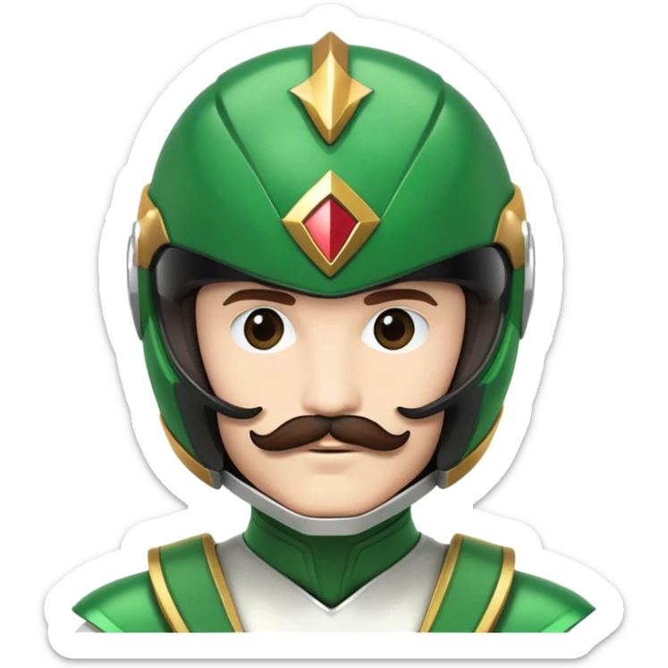 White version of the green power ranger with a brown mustache, green helmet sticker