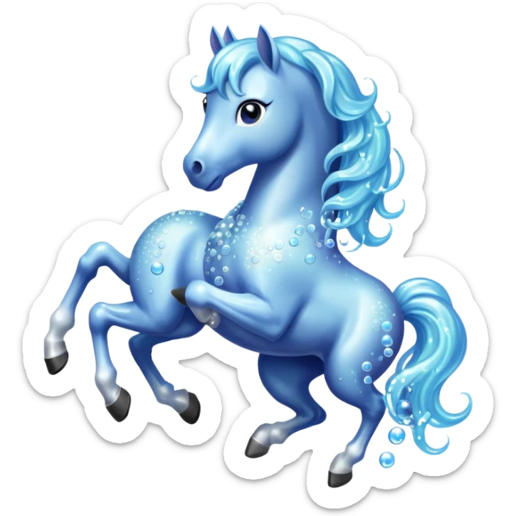 A magical horse made entirely of transparent bubbles and water, with a flowing mane of small bubbles sticker