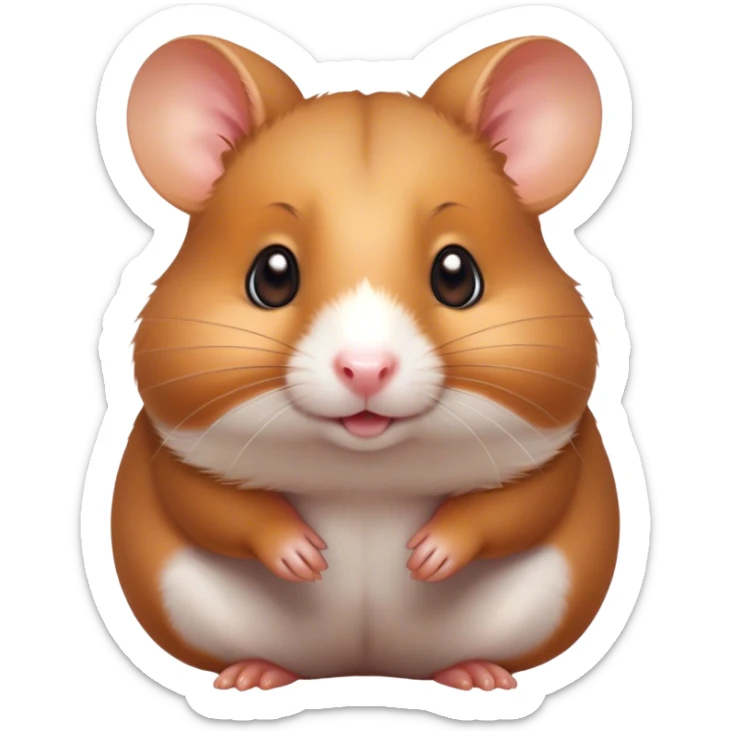 Cinematic Cute Brown Hamster Portrait Emoji, Head tilted playfully and inquisitively, featuring a glossy, rich brown coat with a delicate sheen, round, sparkling dark eyes filled with curiosity, Simplified yet irresistibly adorable features, highly detailed, glowing with a warm, friendly glow, high shine, affectionate and lively, stylized with a touch of whimsy, bright and endearing, soft glowing outline, capturing the essence of a mischievous yet loving hamster, so playful it feels like it could dash out of the screen and into your arms! sticker