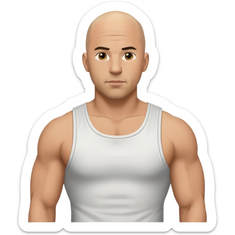 Dominic Toretto from Fast and Furious with bald head and muscle shirt sticker