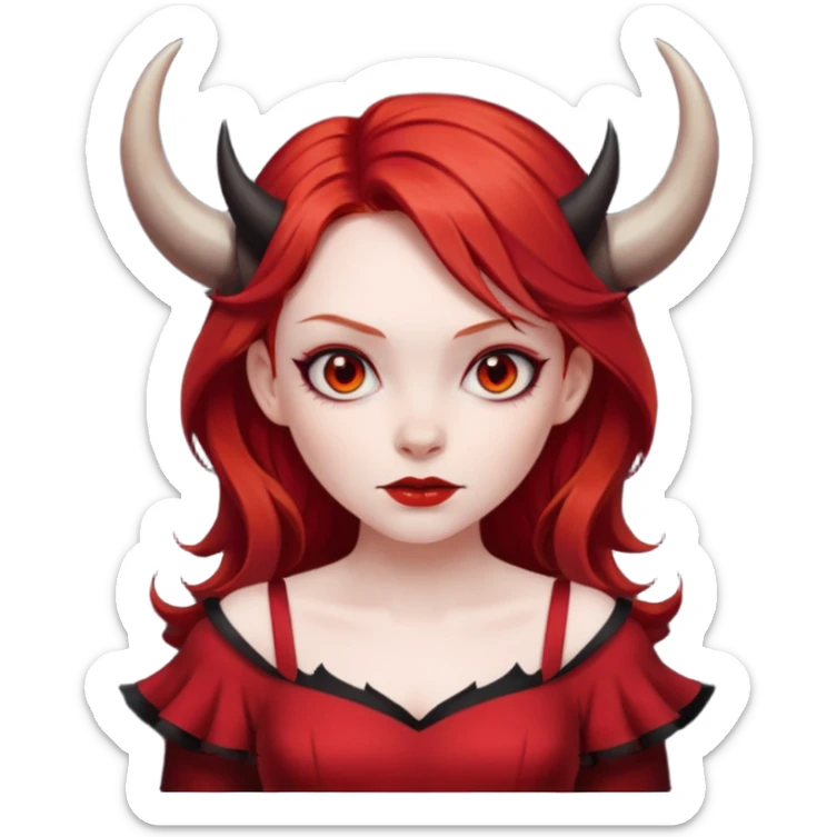 Red hair girl with evil horns and red dress sticker