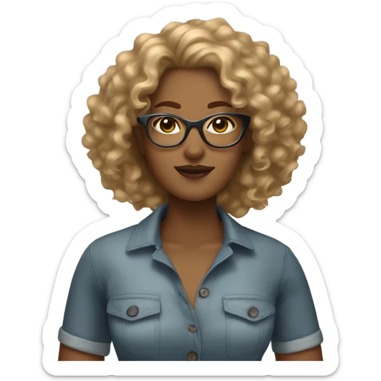 Gorgeous light brown woman with big blonde curly hair and glasses sticker