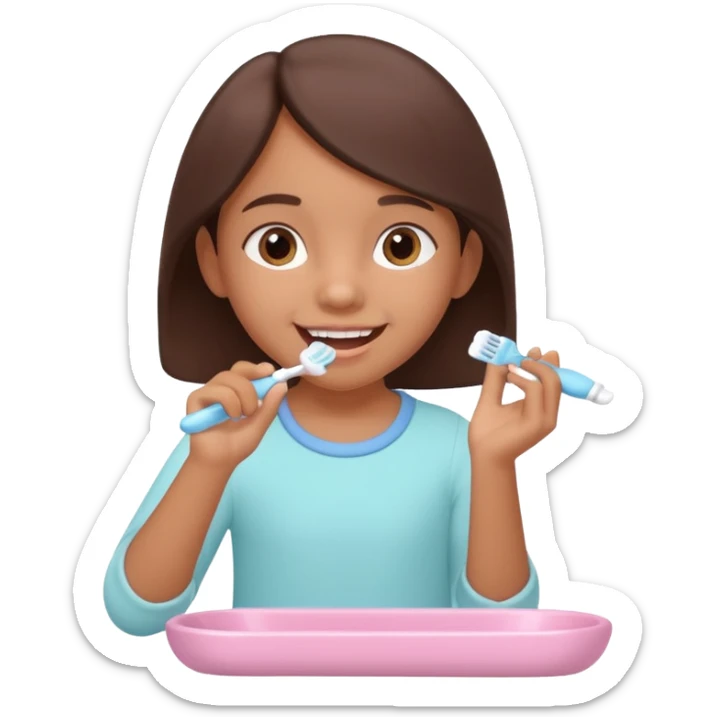 little brown girl brushing her teeth, pastel portrait, bright nourishing morning atmosphere, soft focus, isometric 3d plush sticker
