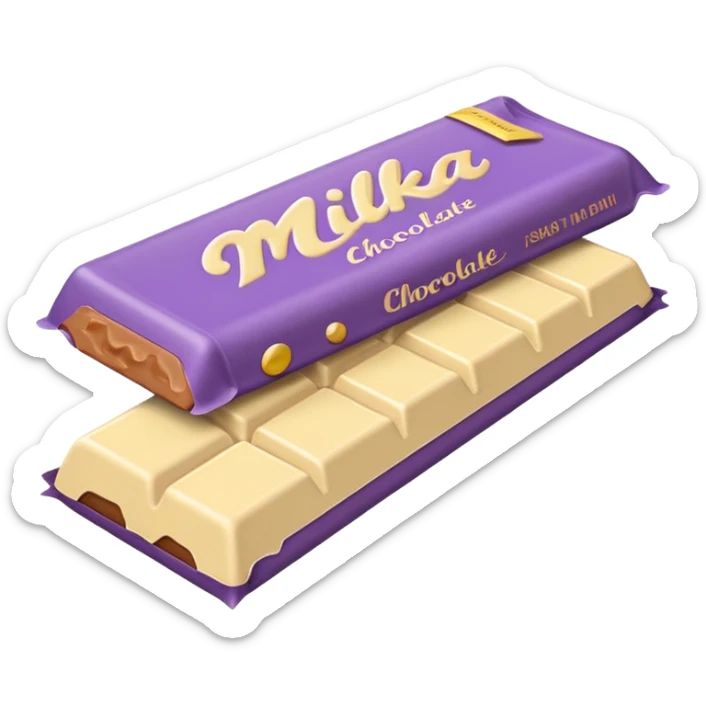 emoji style flat illustration, pastel lilac Milka chocolate bar, beige pink yellow accent tones, light grain, no background, pinterest sticker aesthetic sticker
