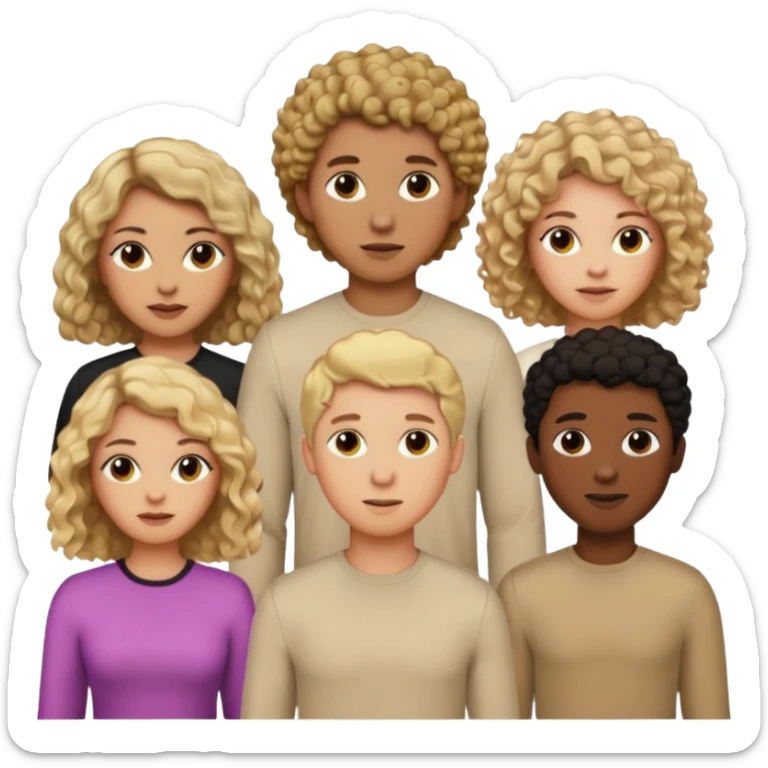 group of people  together ; men and women with brown, blonde, black hair- short hair, long hair and curly hairr wearing beige shirts aesthetic no collar, brown people, white people, black people sticker