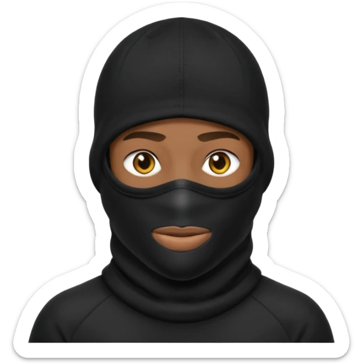 Crie um homem de blusa peta e capuz preto, balaclava preta, boné preto, COM A BALACLAVA COBRINDO A BOCA sticker
