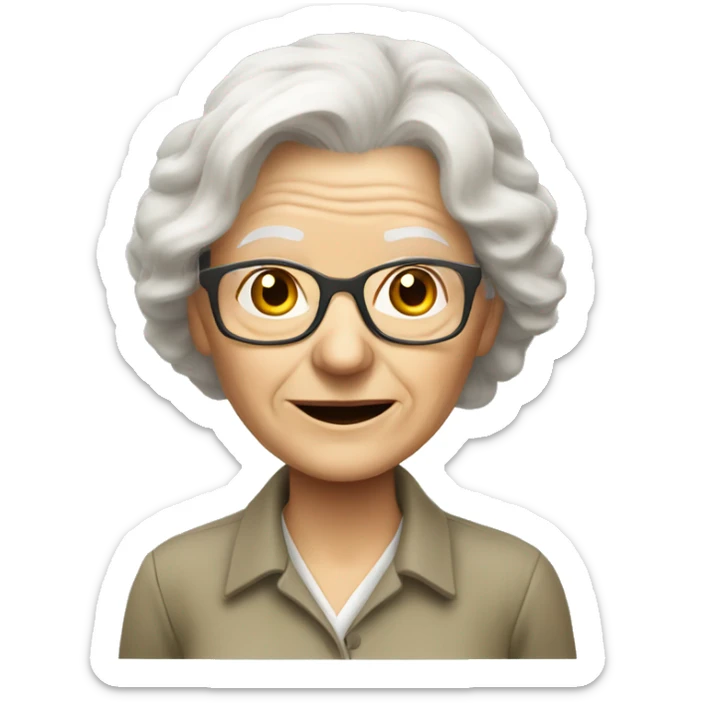 old white lady from ireland with glasses white hair, and like biologist (like khaki short sleeve button down shirt and a khaki pants)  sticker
