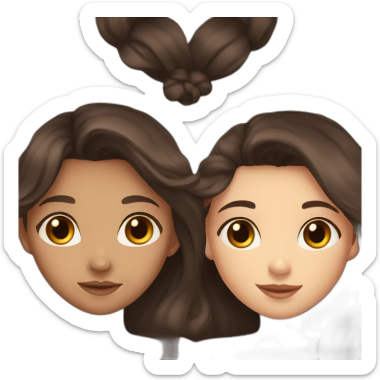 one girl long dark hair and clear skin and one girl long brown hair and darker skin hugging sticker