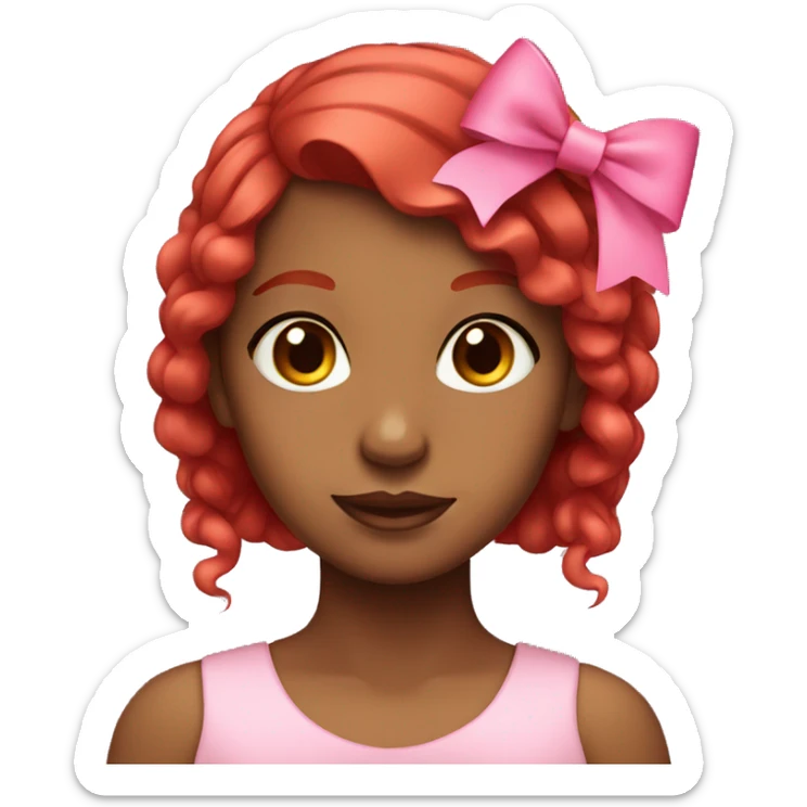 brown girl with bright red hair with pink bow in hair sticker