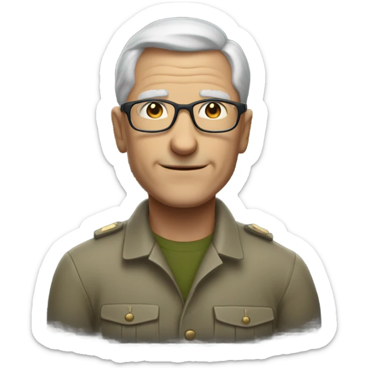 an old white soldier who has glasses and such gray hair, such short hair, but he also had to be thick
 sticker