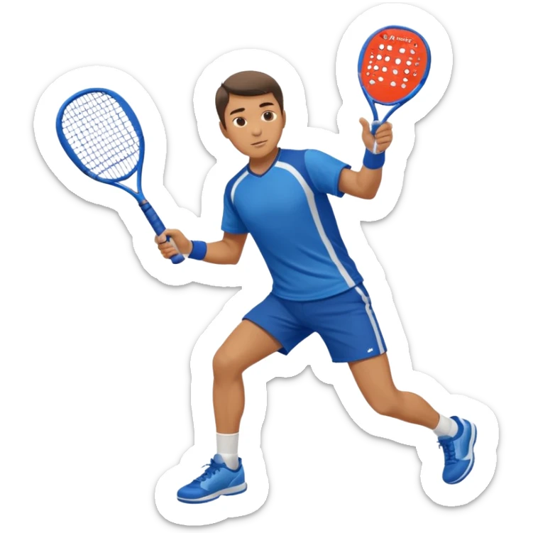 Male, eurasian, wearing sports cloth, swinging padel raquet not a tennis raquet sticker