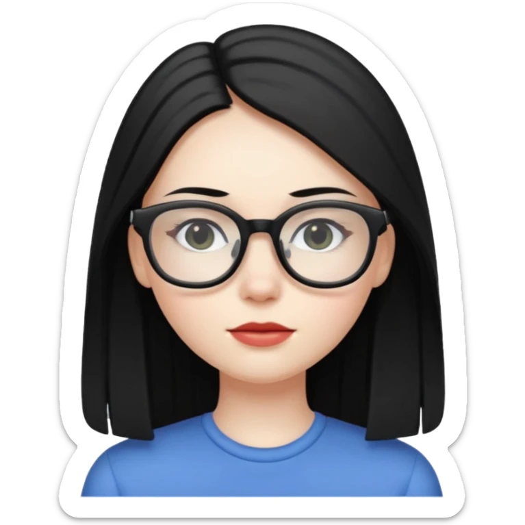 abg girl with pale skin no bang,long black straight hair and a glasses sticker