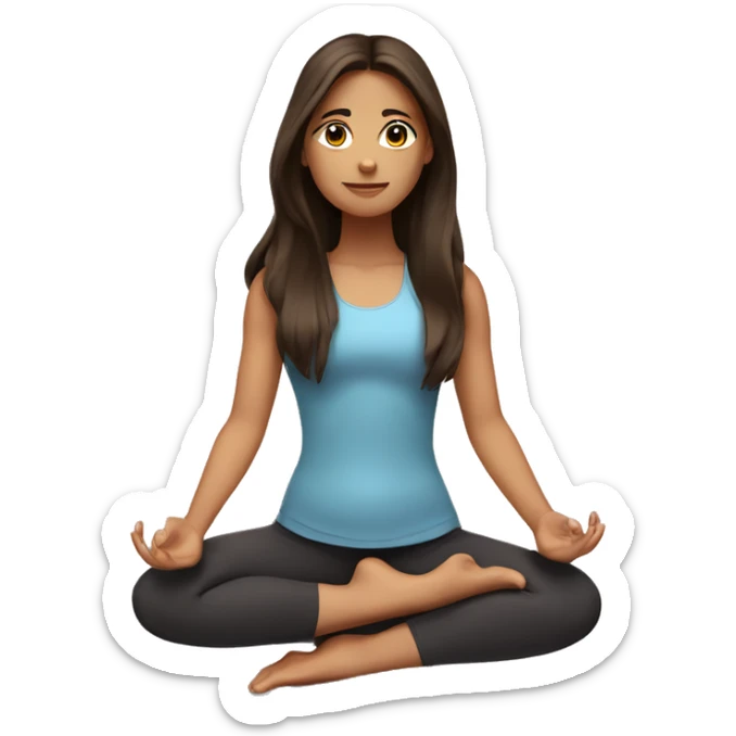 A girl with brown dark long hair and black eyes doing yoga sticker