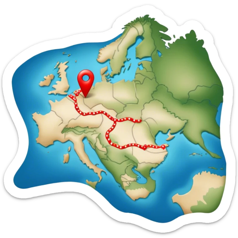 Carte du monde avec UNE ligne en pointillés rouge entre Fort-de France  et Paris e sticker