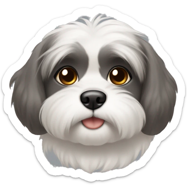 A white Shitzu with a tiny bit of brown fur on her mouth, and a little bit of dark grey fur on her eyes and ears. sticker