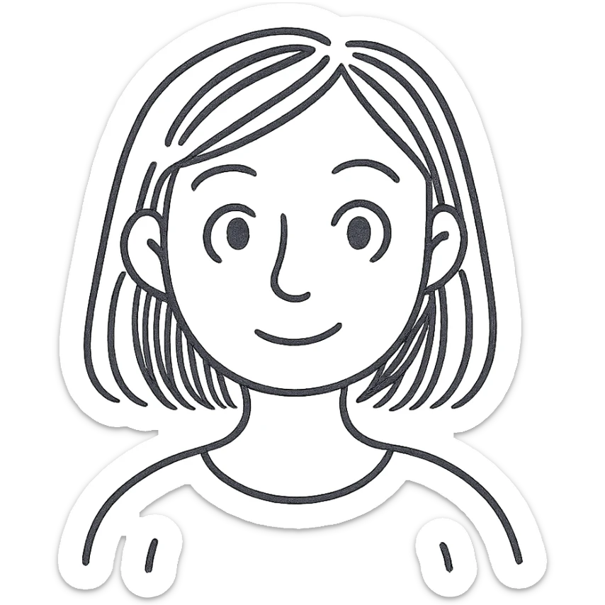 a female with white skin, big eyes, middle-length hair which is right at the shoulder sticker