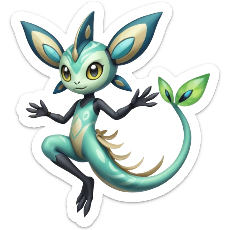 Splash-patterned emotional sparky sparky boom boom painful Meloetta-Guilmom-Salandit-Celebi-Pokémon-Fakémon-fusion-hybrid-creature sticker