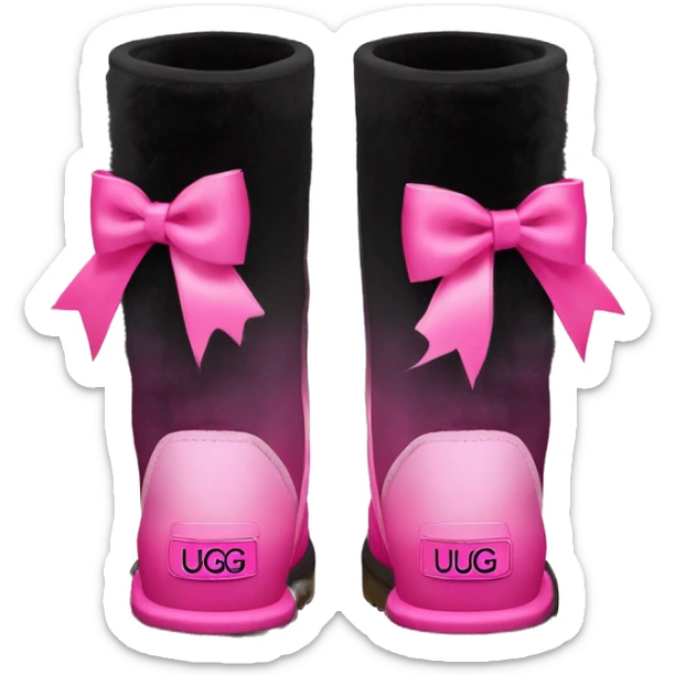 Pair of black and hot pink ombre Ugg fur boots with pink silk ribbon bows. sticker