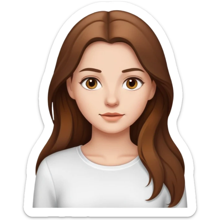 Beautiful White girl with long brown hair and white long sleeve shirt sticker
