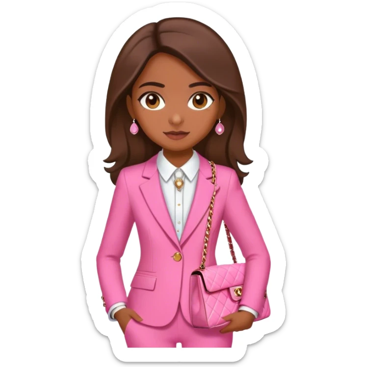 Brune girl pink suit Chanel bag sticker