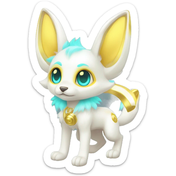 Shiny White Angelic Electric Albino Umbreon. cyan eyes and cyan markings. Golden Anubis-rings. full body sticker