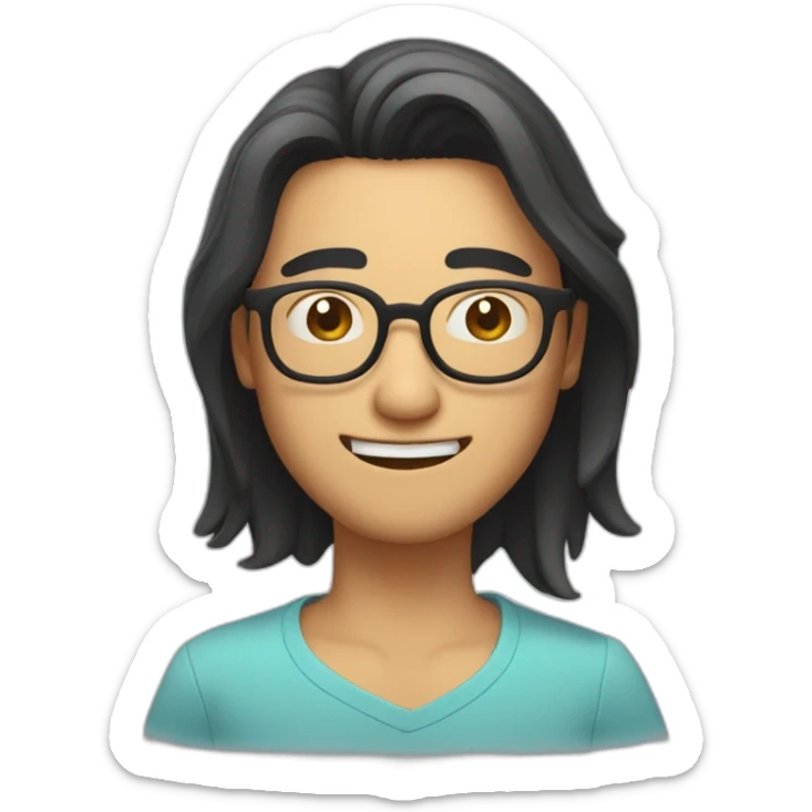 heavy winking south east asian guy with neck length hair wearing spectacles sticker