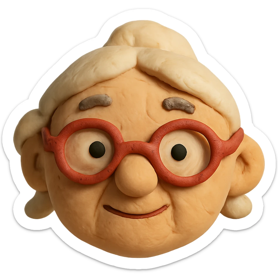 claymation style granny eye with glasses moved forward sticker