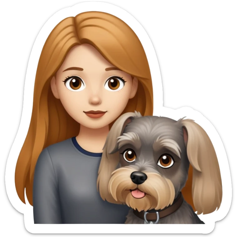 Girl with long caramel hair and her schnauzer dog sticker