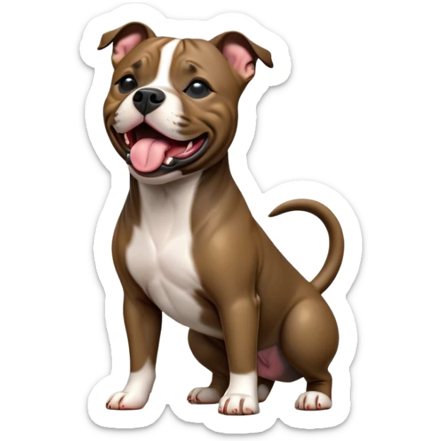 cinematic-[yawning Staffordshire bull terrier]-realistic-full-body-standing-emoji,-tail-resting-loosely-beside-its-paws,-head-tilted-dramatically, -sleek-[dark solid brindle]-fur,-simplified-yet-realistic-focused-features,-highly-detailed,-glowing-with-an-almost-sarcastic-glow sticker