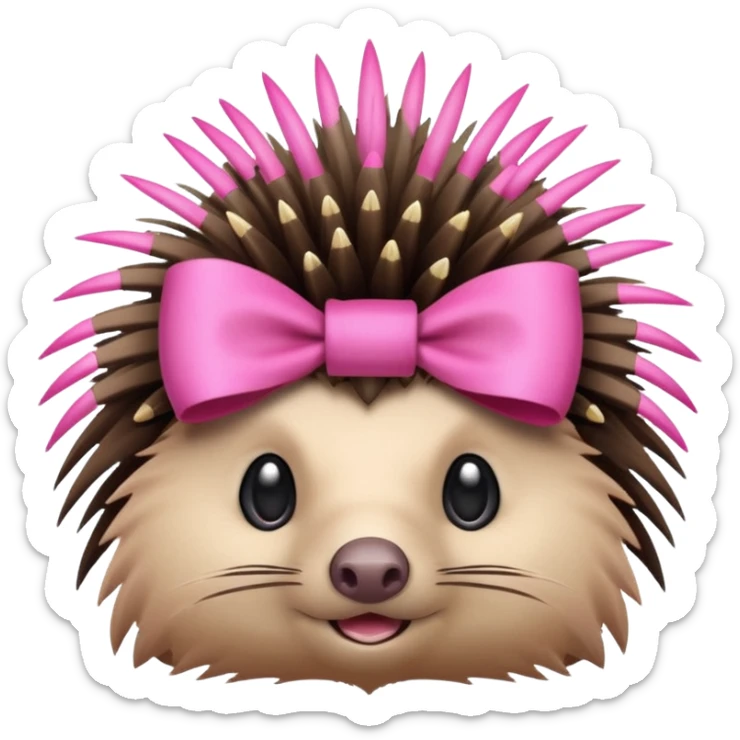 Puerco espin con un moño de color rosa en la cabeza  sticker