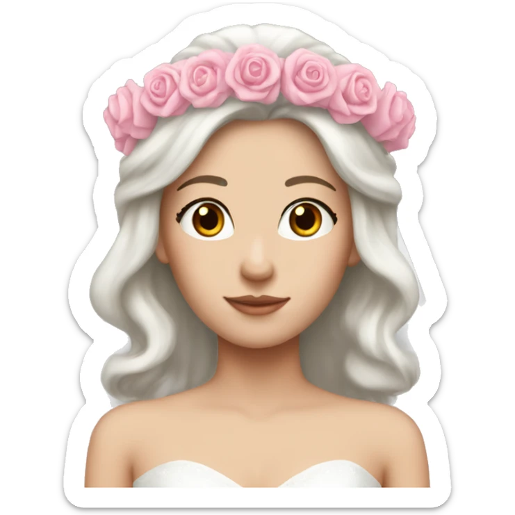 White girl with long hair as a bride wearing pink crown and pink bow on top of a head sticker