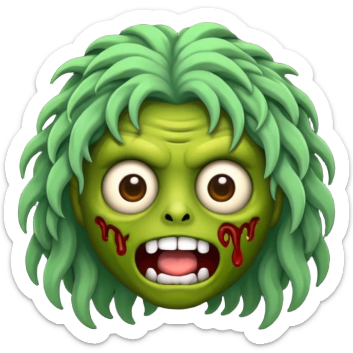 Faça um emoji de zumbi que se pareça comigo. Categorias: cabelo ondulados pretos, pele verde, usa aparelho! sticker