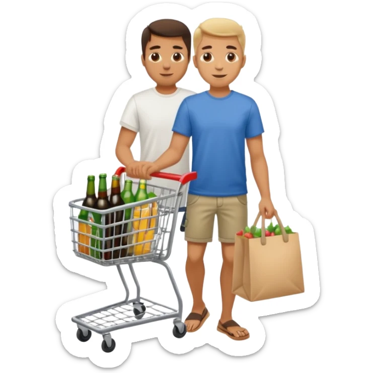 man with a shopping cart full of beers and wines full body sticker