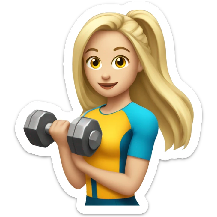 Sports Girl with long blond hair holding dumbbell sticker
