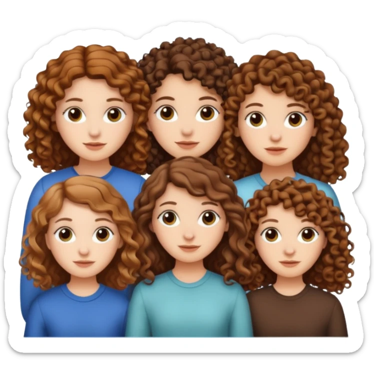 Three white girls, all of off this with brown hair but one whit straight one whit curly and one whit very curly sticker