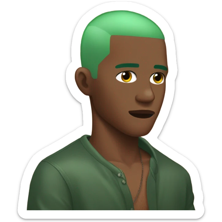 frank ocean, no shirt, green hair buzz cut, hand covering face sticker