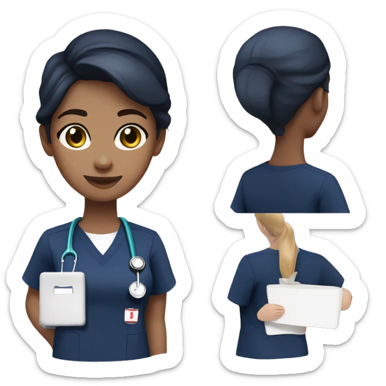 nurse white skin navy blue scrubs short brown hair hazel eyes sticker