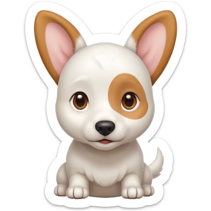 White dog with brown eyes and some long white body and white ears with brown spots curved on the sides sticker