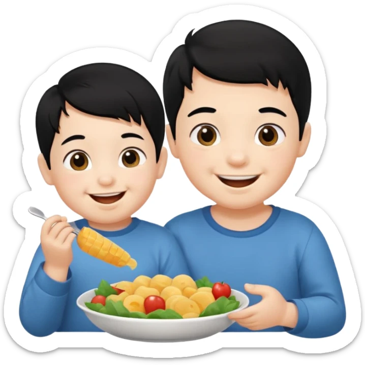 eating food well baby with happy face black hair girl and boy sticker