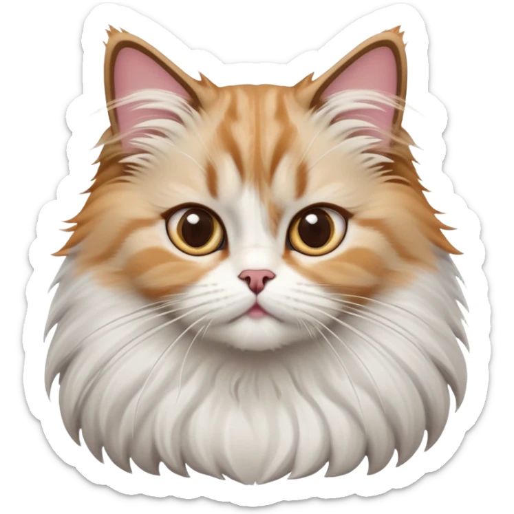 cinematic-adorable-big-eyed-fluffy-ragdoll-cat-portrait-emoji,-head-tilted-playfully-with-a-sweet-expression,-fluffy-white and grey-fur,-simplified-yet-irresistibly-cute-features-with-large,-expression, solid ginger persian cat sticker