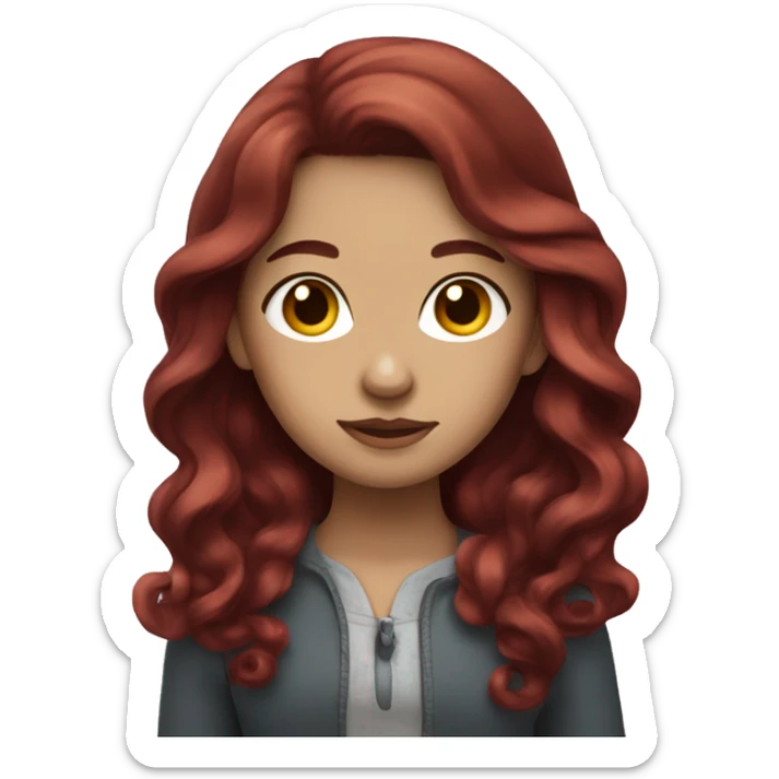 girl with long burgundy hair in side part curled, white skin sticker